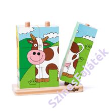 Woody fa kocka kirakó - Állatos -- fa kirakó - fejlesztő játék - montessori játék - fajáték - 93055