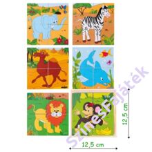 fa kocka kirakó - fajáték - Szafari állatok - 12,5x12,5 cm - 90921 - 2x2 darabos