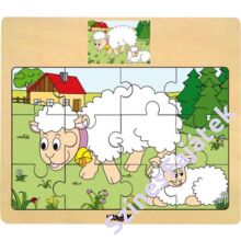 Fa puzzle, fa kirakó - Állatok és kicsinyeik - Bárányok