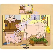 Fa puzzle, fa kirakó - Állatok és kicsinyeik - Malacok