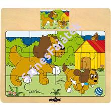 Fa puzzle, fa kirakó - Állatok és kicsinyeik - Kutyák