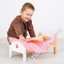 Játék babaágy ágyneművel - natúr-rózsaszín 