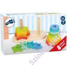 Montessori torony - dupla - szivárvány színű fa játék