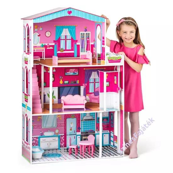 Rózsaszín háromszintes babaház lifttel - Barbie babáknak - MIRABELL