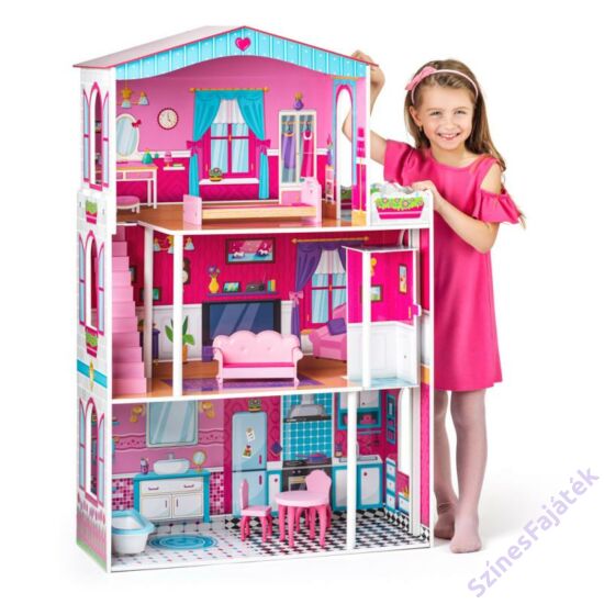 Rózsaszín háromszintes babaház lifttel - Barbie babáknak - MIRABELL