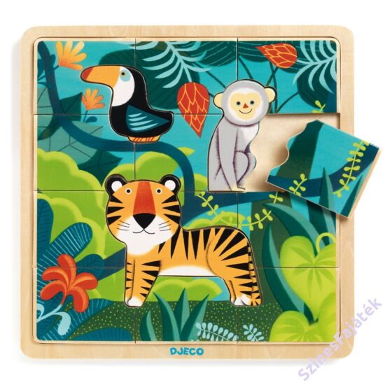 Djeco dzsungel állatai - fa kirakó - fa puzzle - fejlesztő játék - montessori játék - fajáték - DJ1810