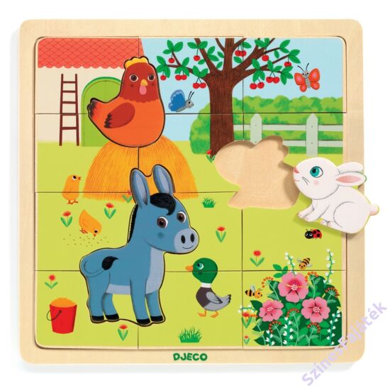 Djeco farm állatai - fa kirakó - fa puzzle - fejlesztő játék - montessori játék - fajáték - DJ1814