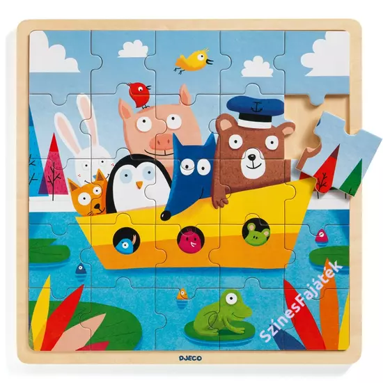Djeco hajó és utasai - fa kirakó - fa puzzle - fejlesztő játék - montessori játék - fajáték - DJ1816
