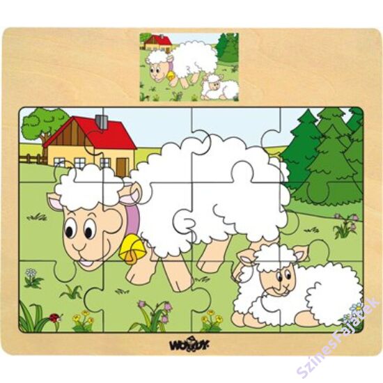 Fa puzzle, fa kirakó - Állatok és kicsinyeik - Bárányok 