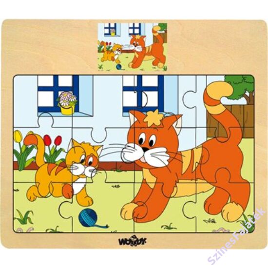 Fa puzzle, fa kirakó - Állatok és kicsinyeik - Cicák 