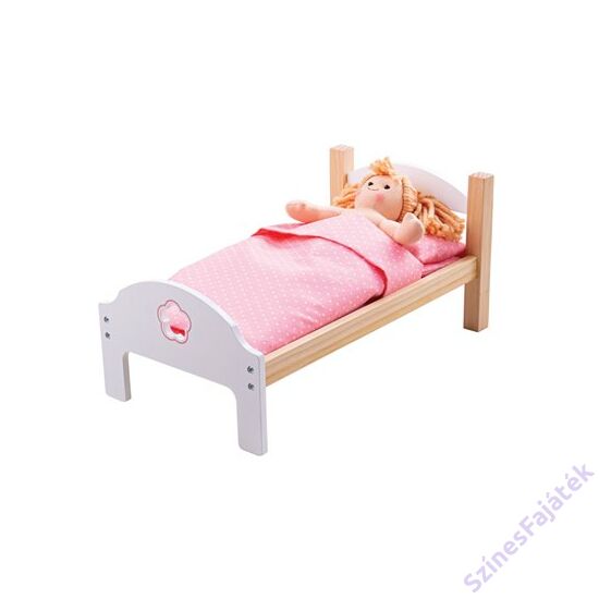 Játék babaágy ágyneművel - natúr-rózsaszín