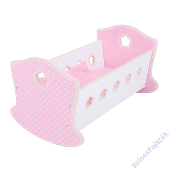 Játék babaágy - baba bölcső ágyneművel - rózsaszín