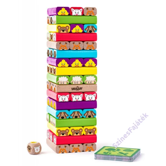 Woody állatos jenga - színes jenga -  fajáték 