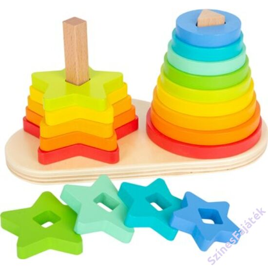Montessori torony - dupla - szivárvány színű fa játék